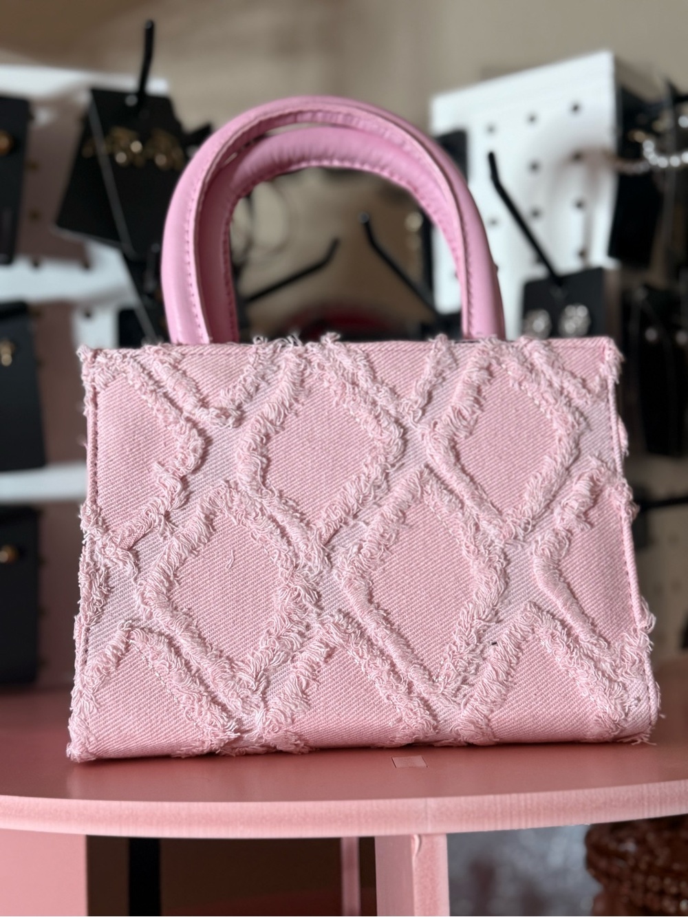 Chic Pink Textured Top-Handle Bag